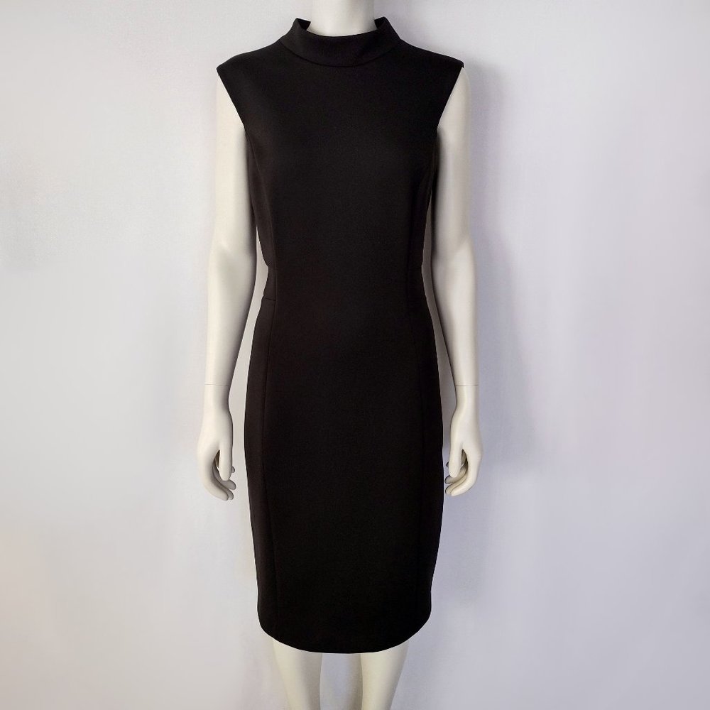 Calvin Klein Black Mock Neck Cap Sleeve Midi Sheath Dress